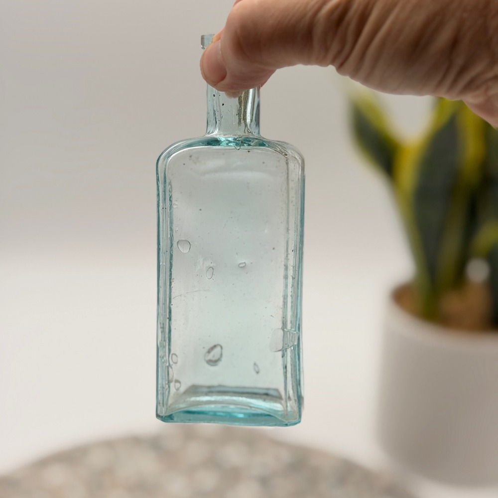Antique W. SAWENS & CO Aqua Glass Medicine Bottle Bud Vase Apothecary